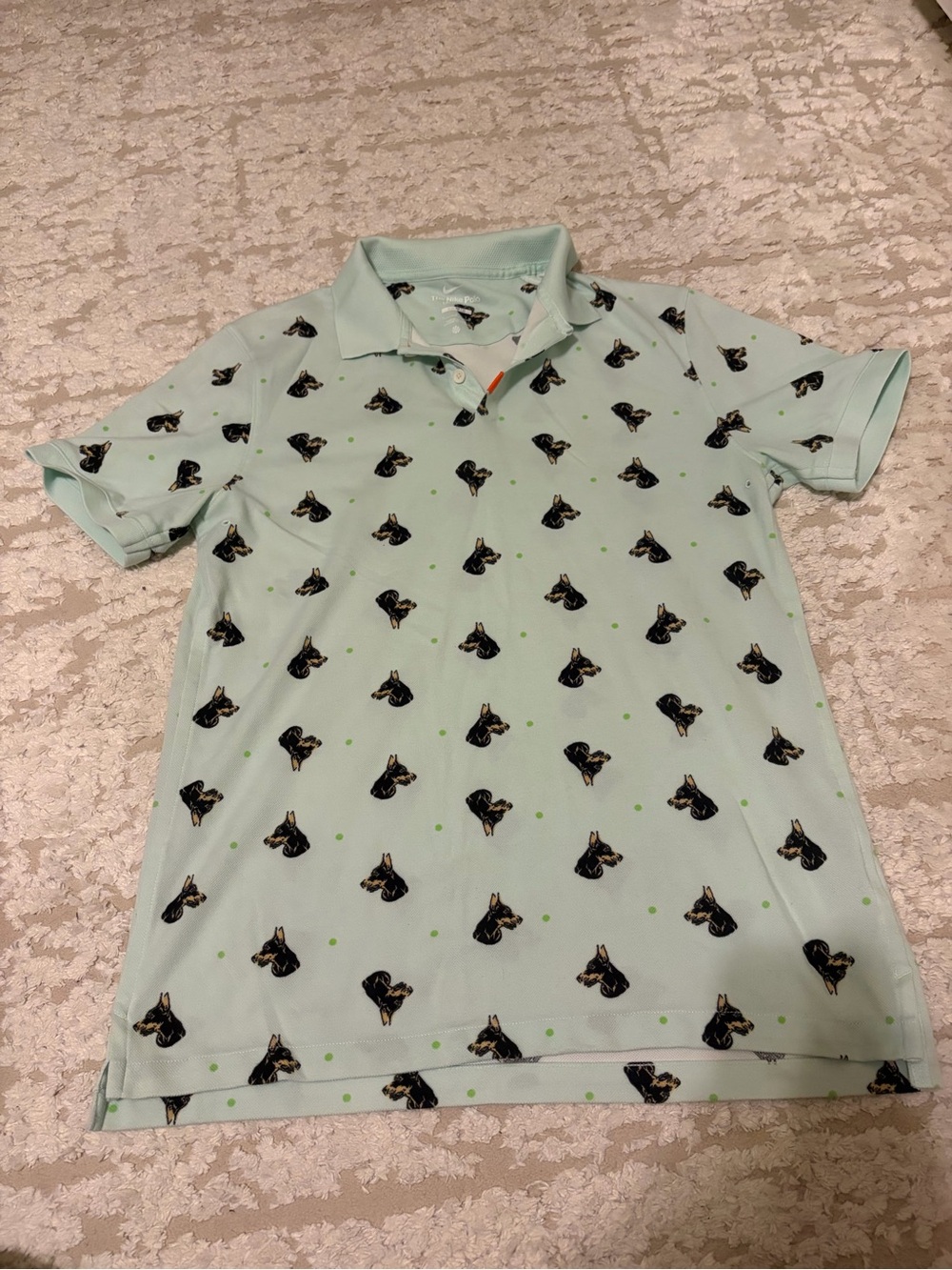 Men's Light Mint Green Polo with Dog Head Print Nike slim fit